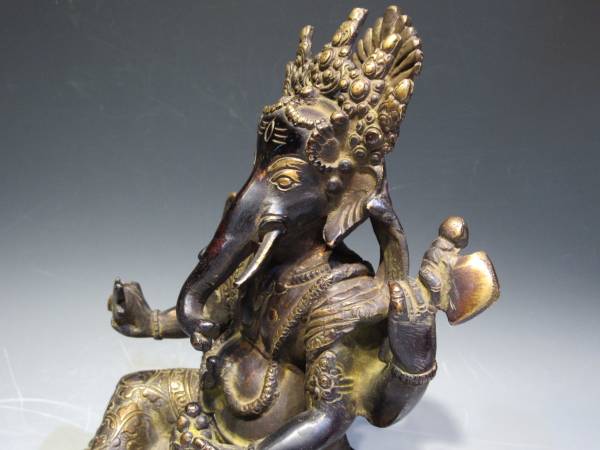 140】チベット 仏像 銅製 幸運の神 ガネーシャ 骨董 中国 古玩 【公式