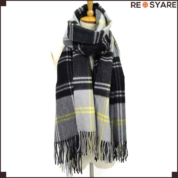 美品*ジョンストンズ*カシミア100%*チェック*大判*ストール21854