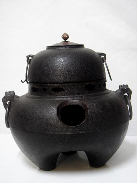 激安～ 鉄製 鬼面風炉釜 銅蓋茶釜/茶道具 骨董 ＊3801W