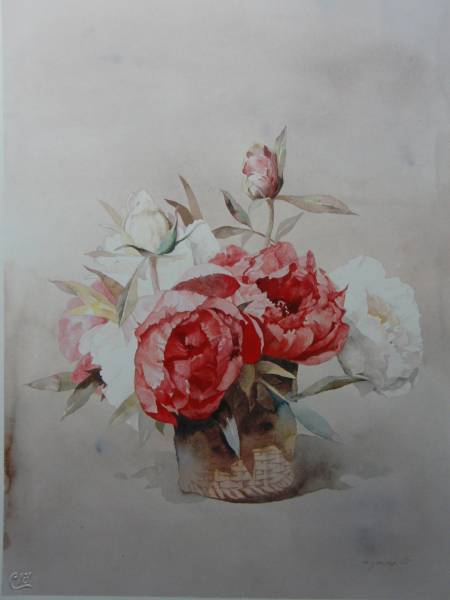 藤井 勉、牡丹、大判・希少デッサン画集より、状態良好 藤井 勉、十二