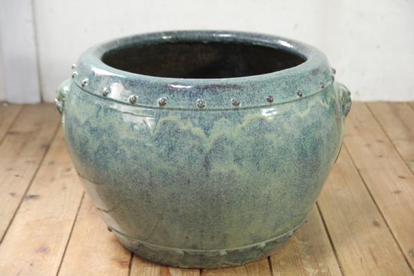 E558 超大型青海鼠火鉢/手あぶり/なまこ火鉢/金魚鉢/和骨董35334