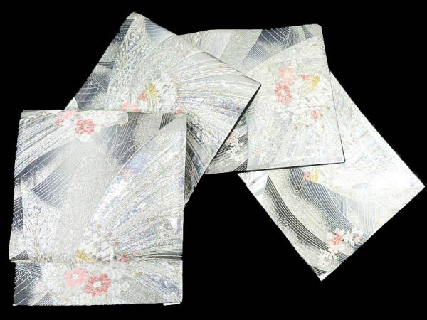 350kisa 袋帯 引き箔 ６通柄 蝶に花 中古Ａ【ことこと屋】
