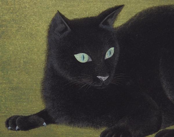 佐藤晨(佐藤晨)○細密日本画10号『秋韻』黒猫○共シール○作家:創画会