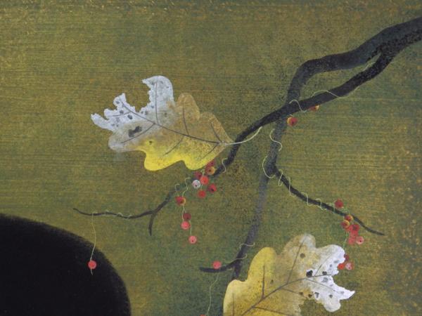 佐藤晨(佐藤晨)○細密日本画10号『秋韻』黒猫○共シール○作家:創画会