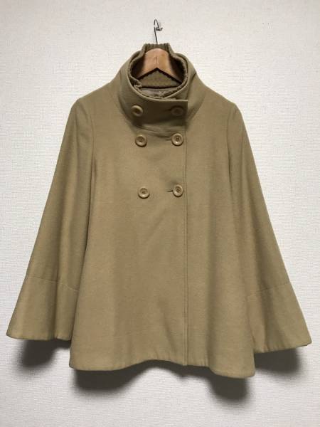 ●インディヴィ ショートコート ポンチョ風 羊毛xアンゴラ ワールド 日本製 サイズ40