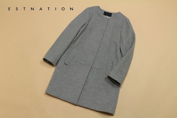 ☆ESTNATION/エストネーション ノーカラー ウール コート 38 グレー