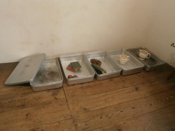 J395◆5個組◆レトロな古いアルミケース◆トレイ収納箱小物入れA