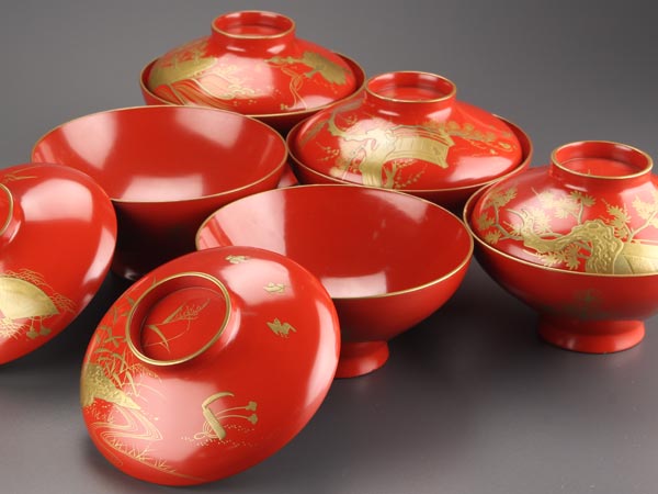 流】茶懐石道具 漆塗絵替わり蒔絵 吸物椀 AU056