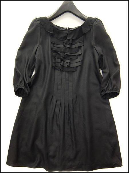 美品 ジルスチュアート フロントティアードフリルワンピース2(M)黒★J9299