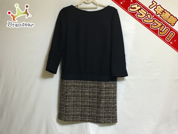 ニジュウサンク ワンピース 40 レディース 黒×ブラウン×マルチ