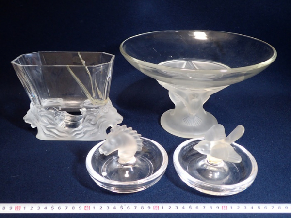 ラリック(Lalique)等4点　フラワーベース、馬、鳥 置物　4点まとめて