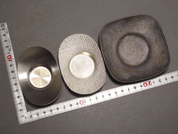 煎茶道具平安英青堂造純錫園式茶托五客合計約