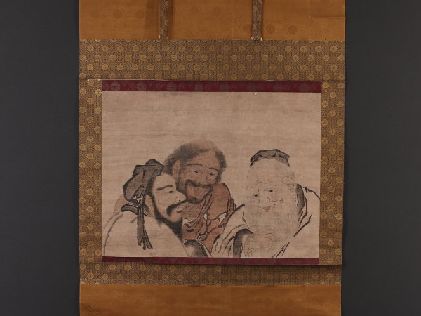 伝来】j7214〈賢江祥啓？〉古画 三聖図 中国画 大幅 室町時代 啓書記