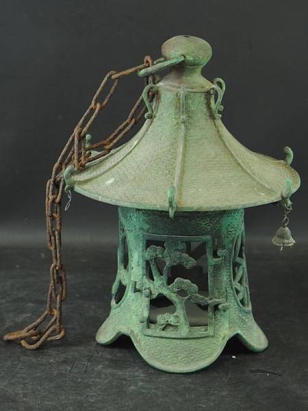 古美術品 古銅 松梅文透吊灯篭 燈籠 極上細工 AZ1561