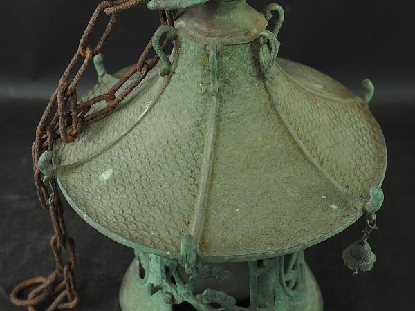 古美術品 古銅 松梅文透吊灯篭 燈籠 極上細工 AZ1561