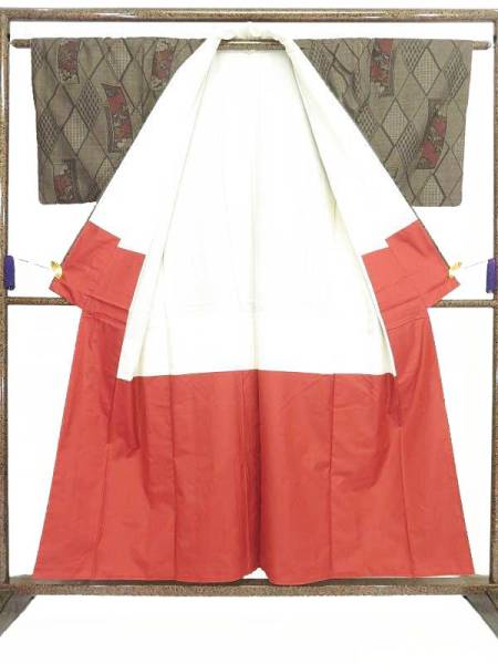 450giee 大島紬袷着物 絣 短冊 黒＆こげ茶色 中古Ａ【ことこと屋】