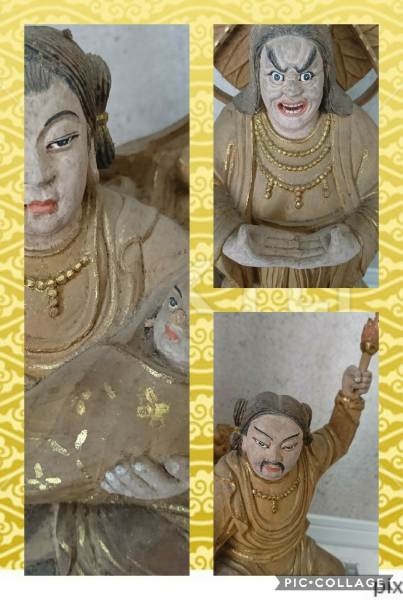 櫻】仏教美術 木彫 玉眼 観音菩薩像 特大89㎝ 細密彫刻 時代古玩.ssa