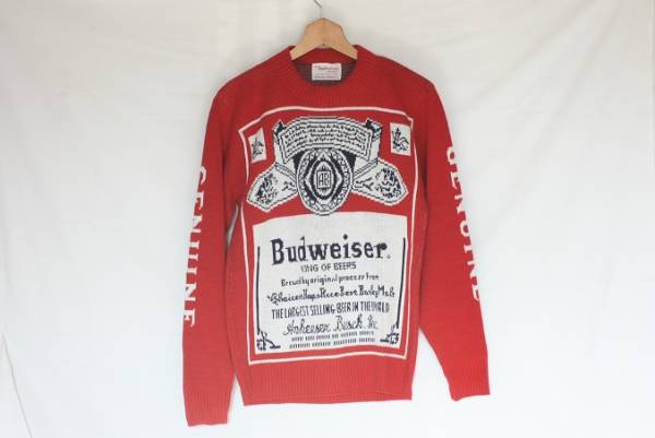 美品☆1970s ヴィンテージ バドワイザー アンハイザー・ブッシュ セーター ニット 赤 Made in USA メンズ S ～ M♪