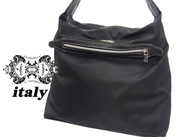 ▼激安100円スタート 定価4万↑▼オロビアンコ Orobianco イタリア製 ナイロン×レザー ショルダーバッグトートバッグ ブラック 黒 メンズ