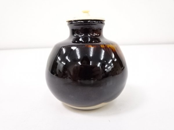 15801# 【送料無料】京焼 桶谷定一造 丸壺茶入（仕覆付）