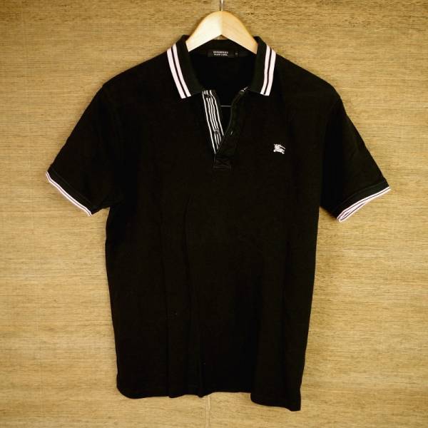 「BURBERRY BLACK LABEL」鹿の子編みポロシャツ（黒）