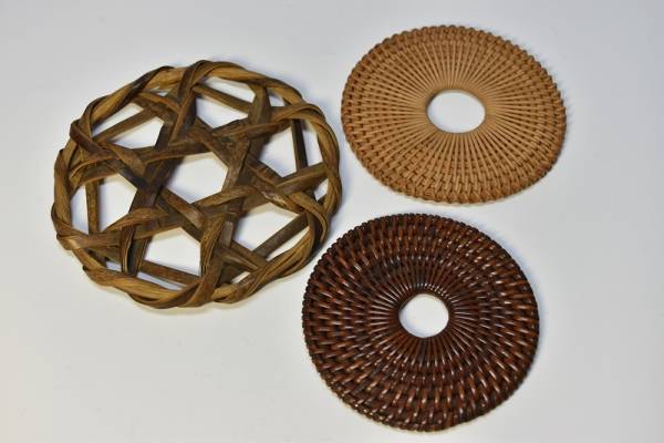 籐編瓶座 円座 竹編瓶座 3点 釜敷 / 煎茶道具 コレクター放出品