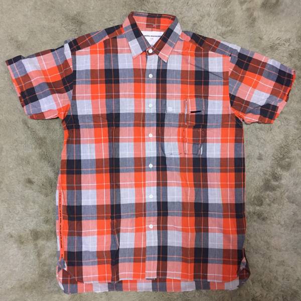 即決！　ジェネラルリサーチ　オレンジチェック半袖シャツ　Mサイズ　マウンテンリサーチ