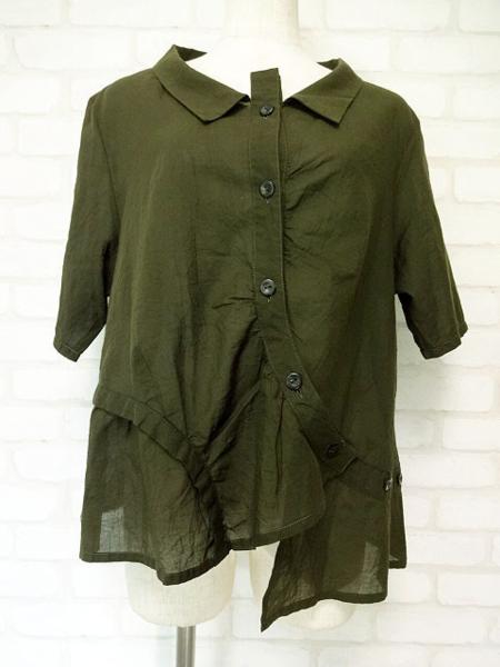 ☆美品☆慈雨/センソユニコ/切替デザイン5分袖ブラウス こげ茶yd852