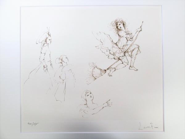 レオノール・フィニ 銅版画「魔女と女たち」額装8号大 箒で空を飛ぶ