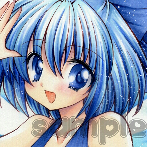 同人手描きイラスト□東方project□東方□チルノ□水着□A4(手描き