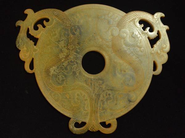 【送料無料】中国 唐物 和田玉手彫 双面彫 龍紋 玉璧 貴重 極上品