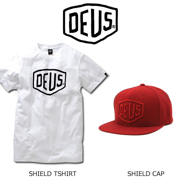 1円~ 新品 未使用【Deus ex Machina デウス エクス マキナ】SHIELD T-SHIRT & SHIELD CAP[DESUTset02白色L寸+BG(バーガンディ)]