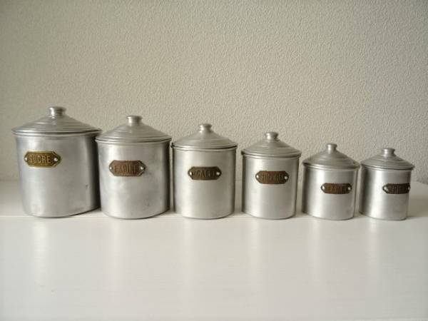 フランス アンティーク アルミ キャニスター 6点セット 保存容器