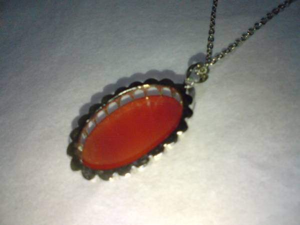 昭和レトロ　カーネリアン　ペンダントネックレス　瑪瑙メノウ　７月誕生石_3