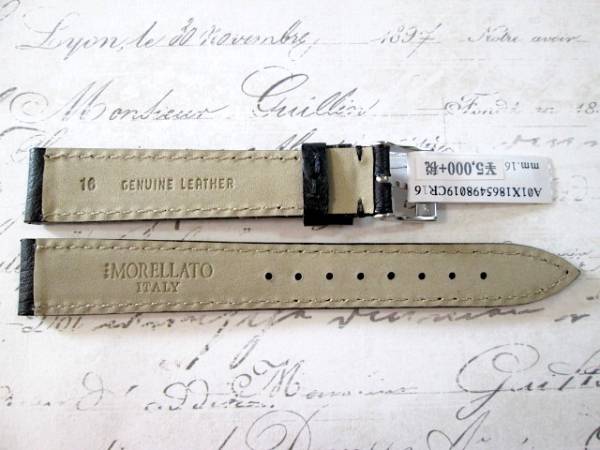 MORELLATO ITALY 16mm 黒 カーフ・オーストリッチ型押 CHAGALL*1