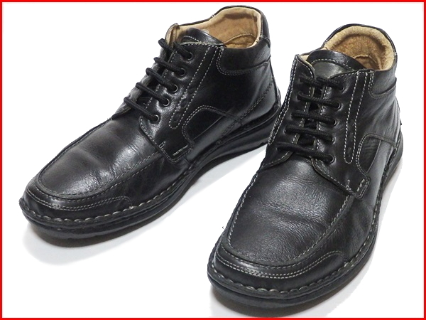 即決★ハッシュパピーメンズ42≒26.0cm Hush Puppies 本革 レザースニーカー 本革 ブラック 黒 ウォーキング 軽量