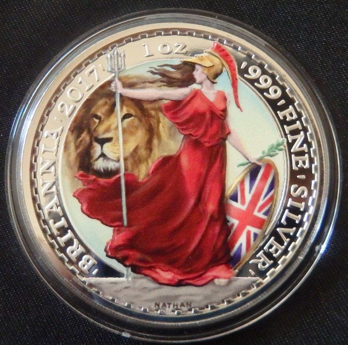 世界限定100枚 ◆ 希少 イギリス ブリタニア カラー 銀貨 BRITANNIA WITH LION 最落無し