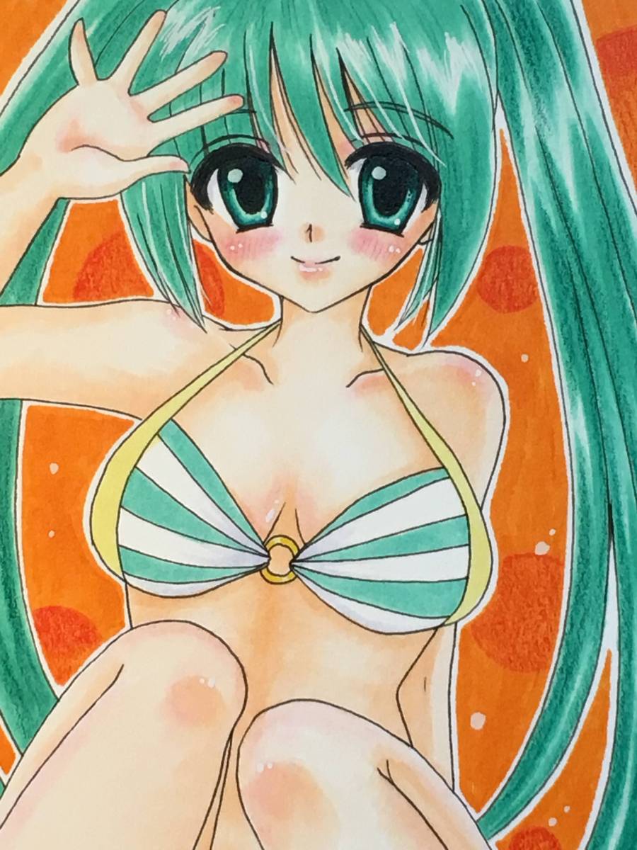 手描き イラスト 初音ミク 水着 A5サイズ 654 手描きイラスト 売買されたオークション情報 Yahooの商品情報をアーカイブ公開 オークファン Aucfan Com