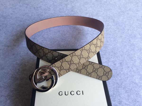 GUCCI - グレー ベルト GG レザー (グッチ) 752597の ベルトバッグ