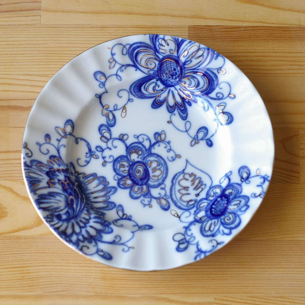 【訳あり】ロシア製食器 インペリアル・ポーセレン Singing Garden 歌う庭 デザートプレート ケーキ皿 18cm 中皿 LOMONOSOV ロモノーソフ