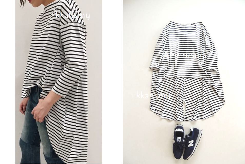 2016AP STUDIO購入Americanaアメリカーナ*ボーダーバックロングトップス