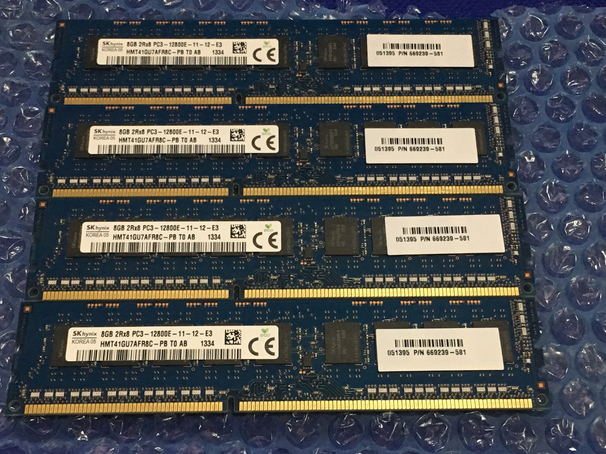 8GB 2R×8 PC3-12800E ×4枚 計32GB 【M004】