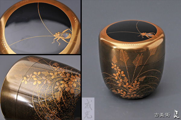 蒔絵 棗 なつめ 茶道具 一正作 秋草蒔絵 | 高さ約7cm 幅約