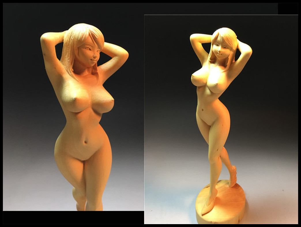 柘植　黄楊木　木製　木彫 女性　美人　美女　美少女　美人像　女性像 　裸婦　アニメグッズ　キャラクター　ナチュラル　高18CM
