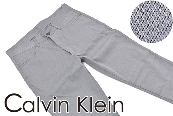 t306新品1.7万 Calvin Klein PLATINUM カルバンクライン シャンブレードビーストレッチパンツ/日本製スラックス/ライトグレー/32w82