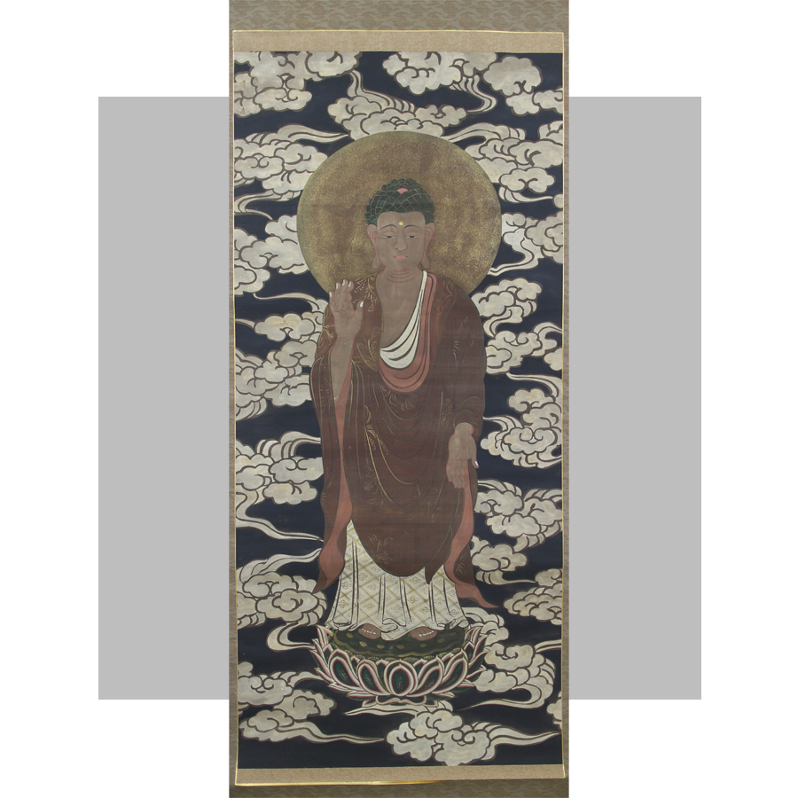 模写】 ・釈迦如来像・ 大幅 絹本 掛軸 掛け軸 仏画 仏教美術 t5 絵画