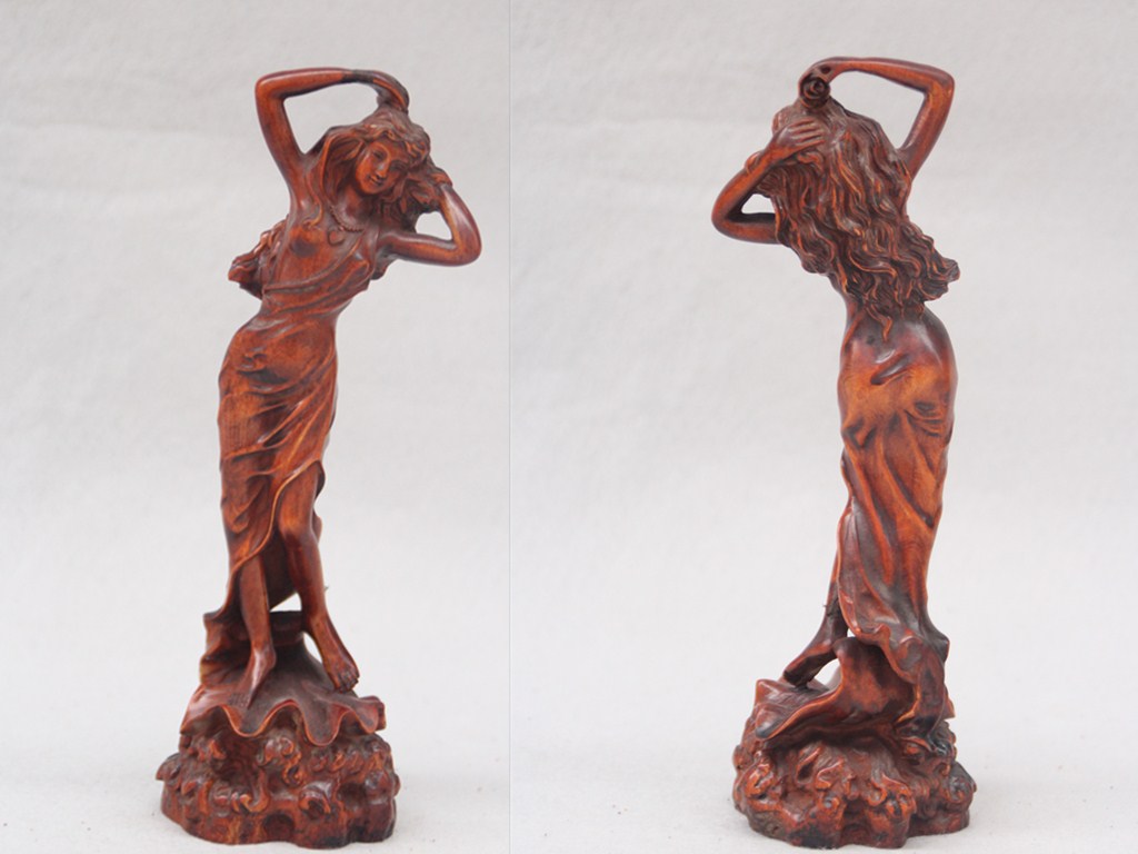 老柘植木彫 美女撩像 美多姿 収蔵美品93033