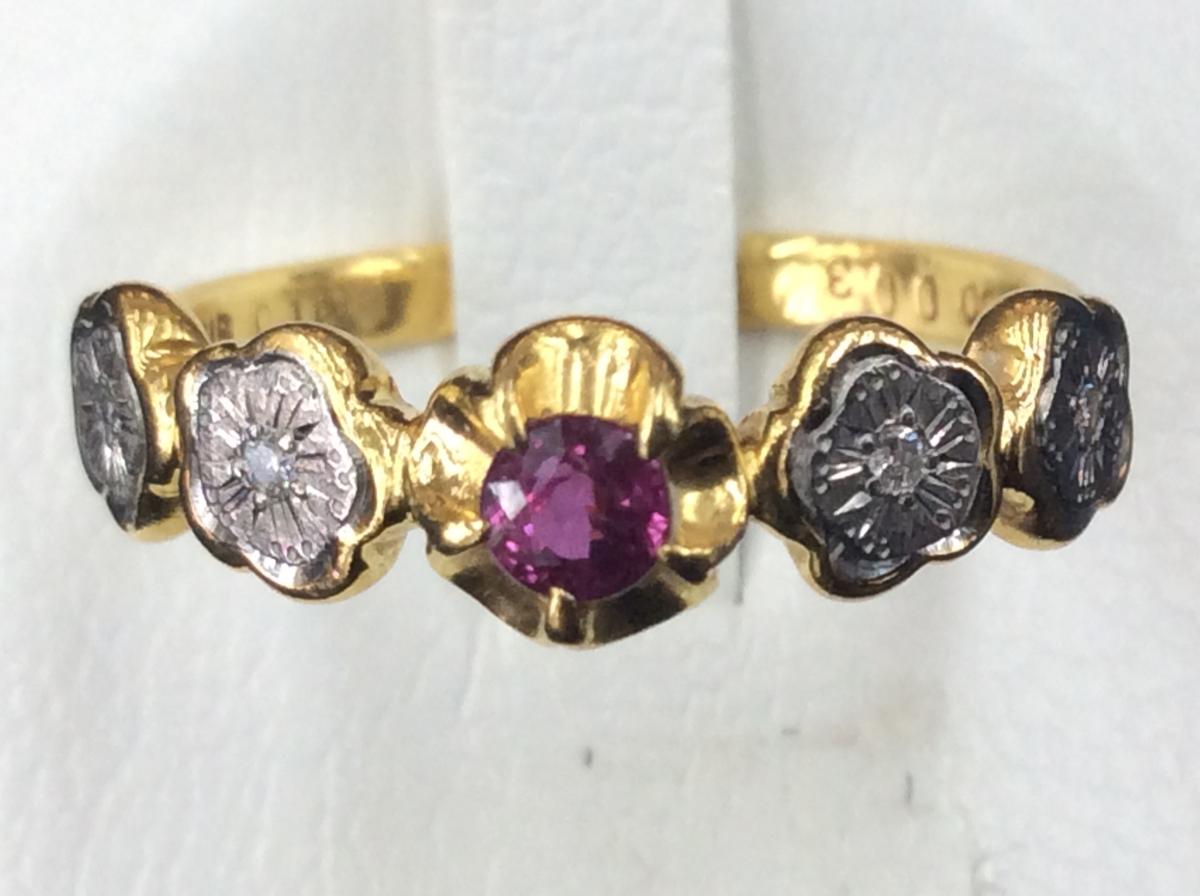 K】リング K18Pt900 ルビー 0.16ct ダイヤ 0.03ct 約12号 18金 