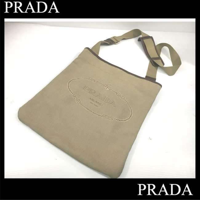 プラダ】PRADA デニム キャンバス トートショルダー カーキ 大きめ 