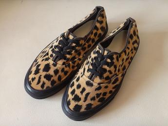 レア物 当時物 80s VANS バンズ オーセンティック オリジナル ヒョウ柄 革パッチ レディース10 25cm 検)エラ ERA サイドテープ SK8 デッド